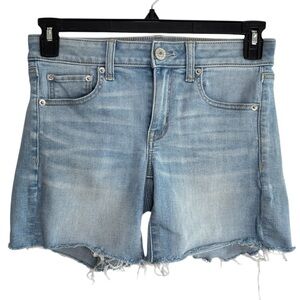 American Eagle Jean Shorts Womens Size 6 Stretch Denim MIDI Raw Hem Light Wash
